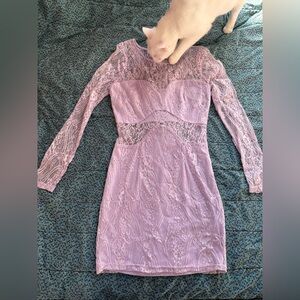 Lavender Lace Long Sleeve Mini Dress